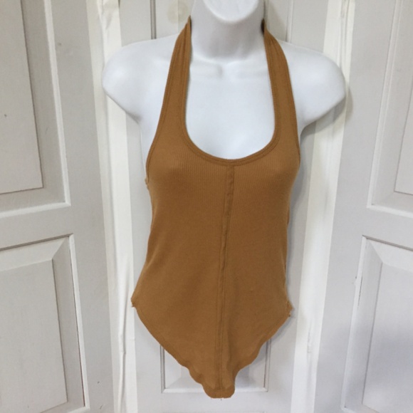 Anthropologie We the Free Tan Ribbed Halter Tank Top - Picture 2 of 14